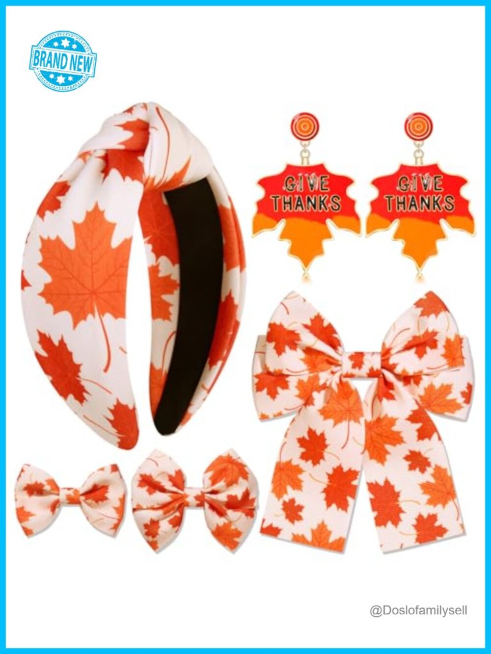 Thanksgiving Fall Hair Bow Clips Headband Set